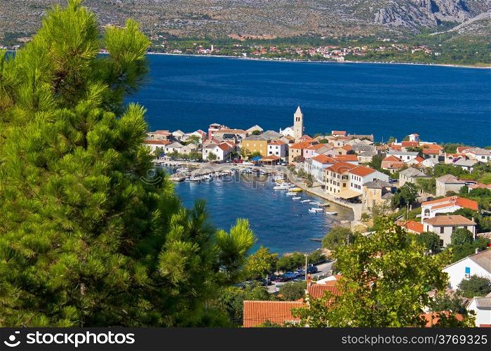Colorful adriatic town of Vinjerac aerial view, Dalmatia, Croatia