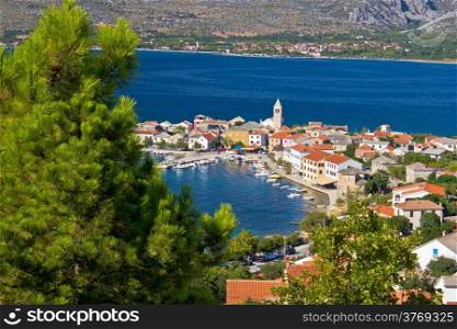 Colorful adriatic town of Vinjerac aerial view, Dalmatia, Croatia