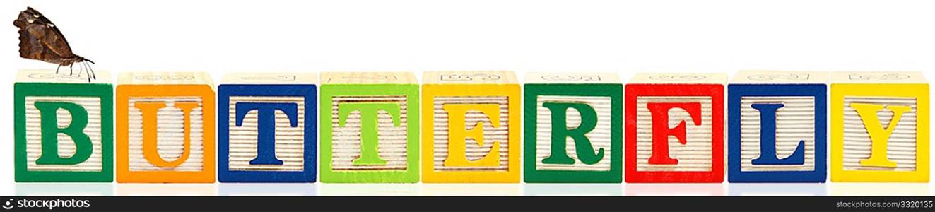 Colorful alphabet blocks. BUTTERFLY