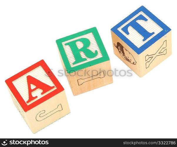 colorful alphabet blocks spelling the word ART