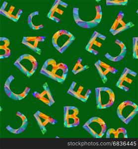 Colorful Alphabet Seamless Pattern. Set of Colored Letters on Green. Colorful Alphabet Seamless Pattern.