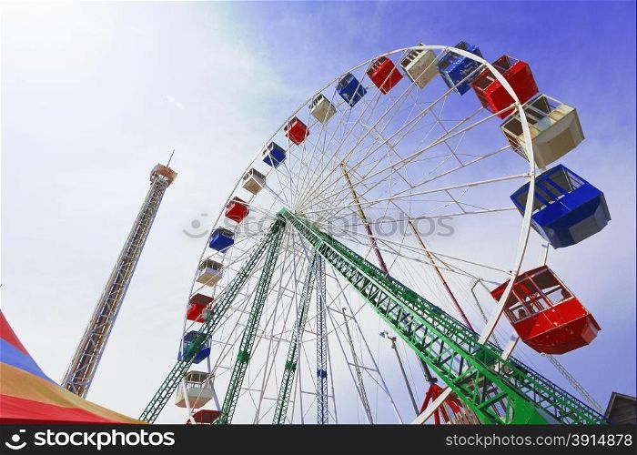 Colorful amusement park ride.