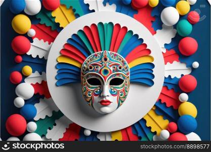Colorful and amazing mask symbol of the Carnival. Explosion of joy and color. Generative AI