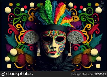 Colorful and amazing mask symbol of the Carnival. Explosion of joy and color. Generative AI