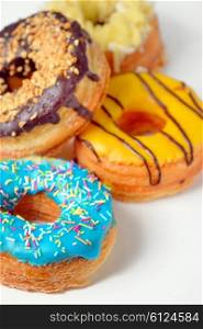 Colorful and tasty donuts shoot in studio