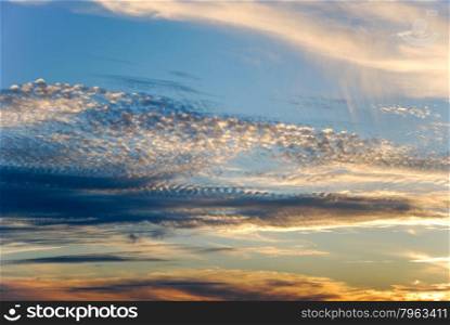 Colorful and unusual cloudscape at sunset