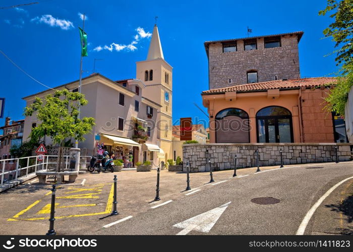 Colorful architecture of old town of Lovran street view, Opatija riviera of Croatia