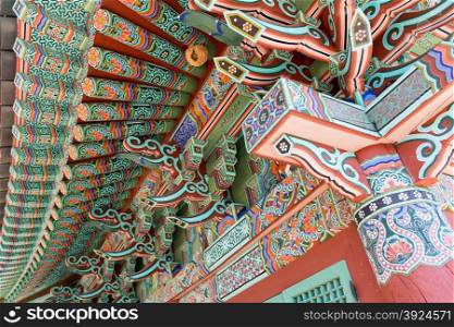Colorful art at a korean temple. Colorful art of paintings on wood at a korean buddhist temple