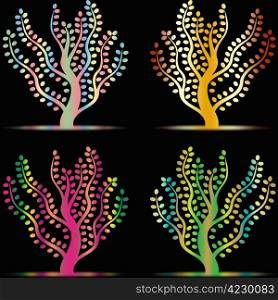 colorful art trees collection on black background