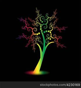 Colorful art trees with polka dots isolated on black background