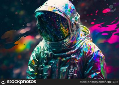 Colorful astronaut. Cosmonaut party. Generative AI.. Colorful astronaut. Cosmonaut party. Generative AI