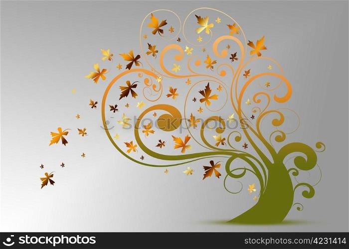 Colorful autumn tree isolated on gray background
