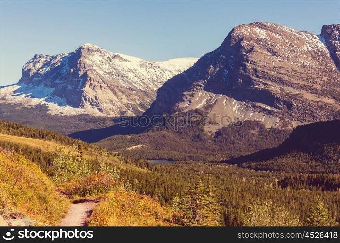 Colorful autumn view in Glacier National Park, Montana, United States