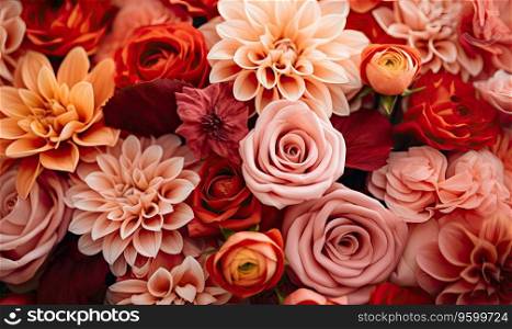 Colorful autumnal flower arrangement with a focus on roses. Elegant fall bouquet. Created with generative AI tools. Elegant fall bouquet. Created by AI