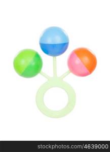 Colorful baby rattle with three balls isolated on white background