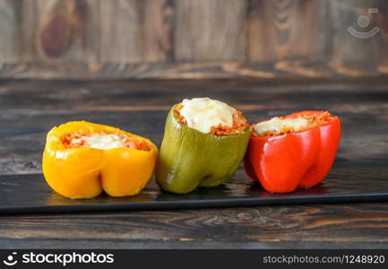 Colorful baked stuffed peppers with rice