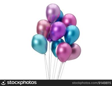 Colorful balloons isolated on white background. Birthday, celebration, element for event card. 3d rendering. Colorful balloons isolated on white background. Birthday, celebration, element for event card. 3d rendering.