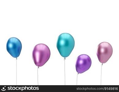 Colorful balloons isolated on white background. Birthday, celebration, element for event card. 3d rendering. Colorful balloons isolated on white background. Birthday, celebration, element for event card. 3d rendering.