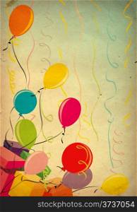 colorful balloons on old paper background