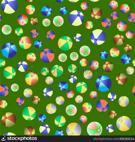 Colorful Beach Balls Seamless Pattern. Colorful Beach Balls Seamless Pattern on Green Background