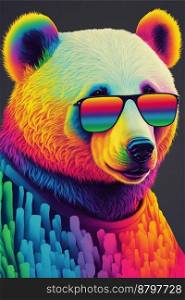 Colorful bear with sunglasses 3d illustrated