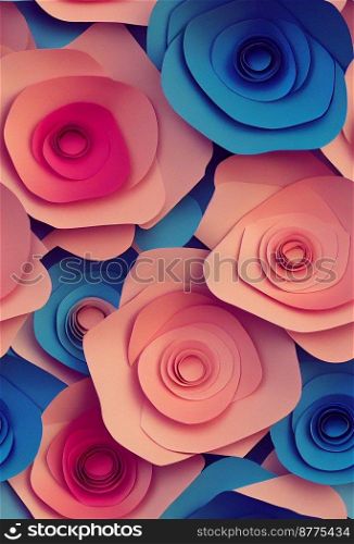 Colorful beautiful paper flowers background design 3d illustrated