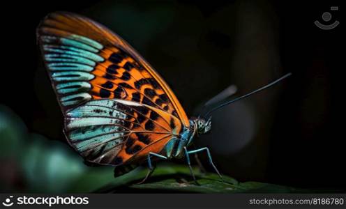 Colorful big butterfly sitting on green leaves, beautiful insect in the nature habitat. Generative AI.. Colorful big butterfly sitting on green leaves, beautiful insect in the nature habitat. Generative AI