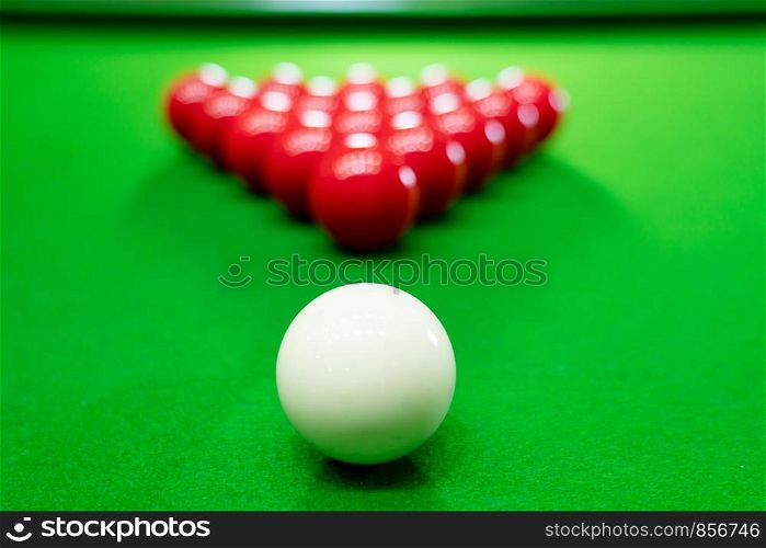 Colorful Billiard and snooker ball pool game at blue table, Relaxation sport and Happiness Concept
