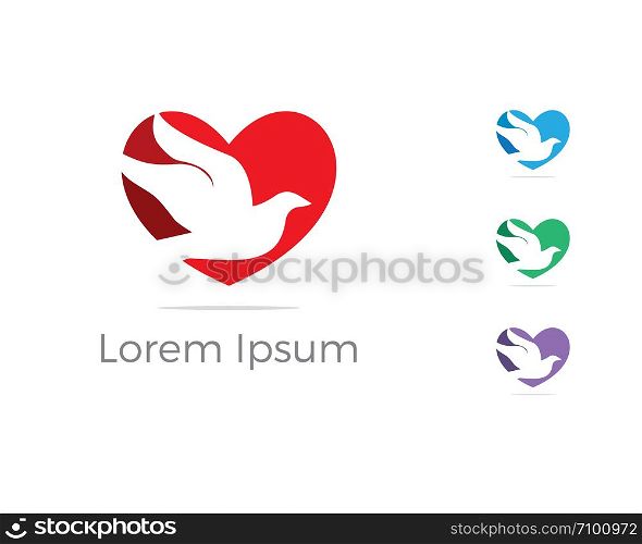 colorful bird in heart illustration, pigeon, dove vector logo design