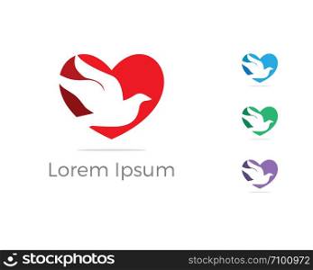colorful bird in heart illustration, pigeon, dove vector logo design