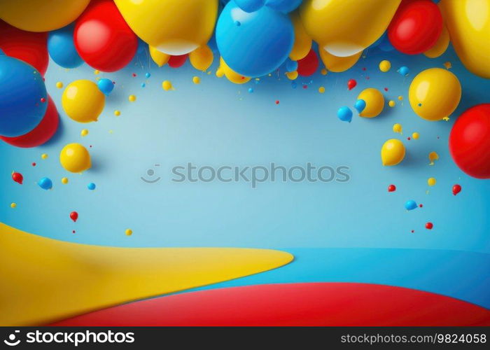 Colorful birthday background with balloons and place for text. Illustration Generative AI 