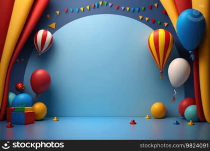 Colorful birthday background with balloons and place for text. Illustration Generative AI 