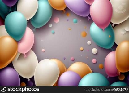 Colorful birthday background with balloons. Generative Illustrations AI 