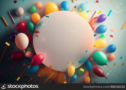 Colorful birthday background with place for text. Generative AI illustrations