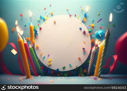 Colorful birthday background with place for text. Generative AI illustrations