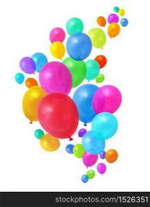 Colorful birthday party balloons flying on white background. Colorful balloons flying