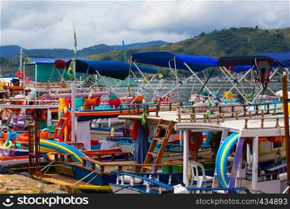 colorful boats at the bay of Parati
