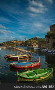 Colorful boats in Collioure bay