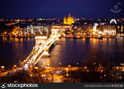 Colorful bokeh background of night. cityscape. Budapest city with famous chain bridge at night, Hungary