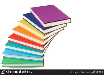 Colorful books and white background.