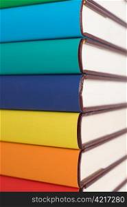Colorful books on pile.