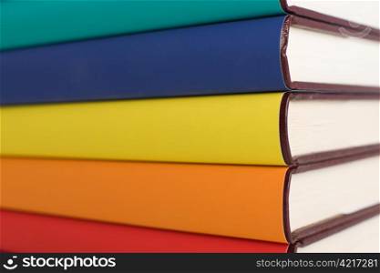 Colorful books on pile.