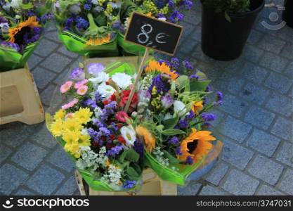 Colorful bouquets at a market in the Provence