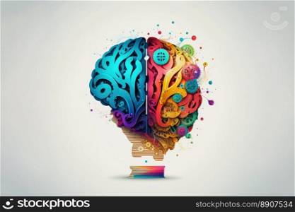 Colorful brain with many gears on white background. Creative and analytical thinking concept. Generative AI