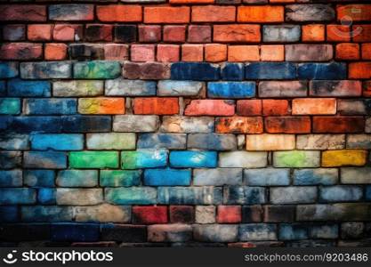Colorful brick wall background texture created with generative AI technology