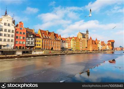 Colorful buildings of Gdansk on the bank of the Motlawa, Poland.. Colorful buildings of Gdansk on the bank of the Motlawa, Poland