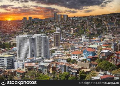 Colorful buildings on the hills of the UNESCO World Heritage city of Valparaiso, Chile. city of Valparaiso, Chile