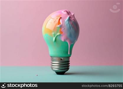 Colorful bulb l&. Light bulb with colorful paint and splashes isolated on a colored background. Generative AI 