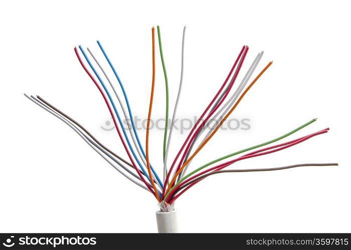 Colorful cables closeup on white background