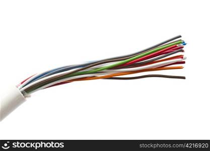 Colorful cables closeup on white background